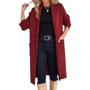 ANRABESS Women’s Cardigan Long Sweater Oversized Open Front Knit Coatigan Duster Coat 2025 Trendy Fall Outfits Outerwear(Red)