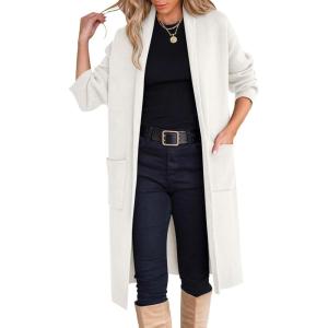 ANRABESS Women’s Cardigan Long Sweater Oversized Open Front Knit Coatigan Duster Coat 2025 Trendy Fall Outfits Outerwear(White)