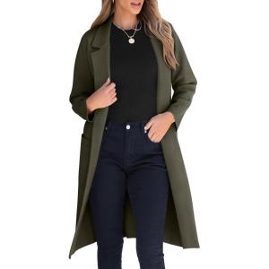 ANRABESS Womens Cardigan Sweater 2025 Fall Outfits Knitted Lapel Long Coats Coatigans(Army Green)