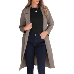 ANRABESS Womens Cardigan Sweater 2025 Fall Outfits Knitted Lapel Long Coats Coatigans(Gray)