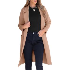 ANRABESS Womens Cardigan Sweater 2025 Fall Outfits Knitted Lapel Long Coats Coatigans(Khaki)