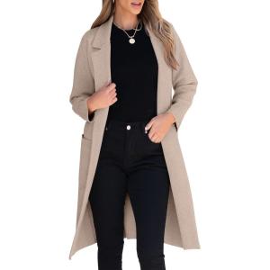 ANRABESS Womens Cardigan Sweater 2025 Fall Outfits Knitted Lapel Long Coats Coatigans(Light Khaki)