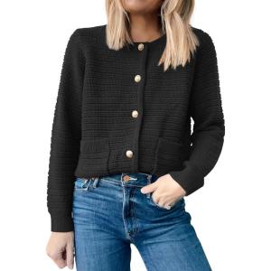 ANRABESS Womens Cardigan Sweater Long Sleeve Button Down Lady Tweed Knit Jackets 2025 Fall Outfits(Black)