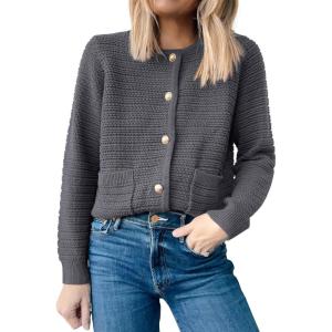 ANRABESS Womens Cardigan Sweater Long Sleeve Button Down Lady Tweed Knit Jackets 2025 Fall Outfits(Dark Grey)