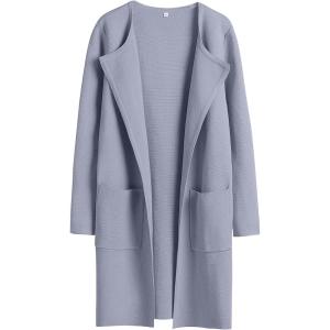 ANRABESS Womens Cardigan Sweater Open Front Knit Long Coatigan Dressy Casual Jacket Coat 2025 Fall Outfits Classy Clothes(Gray Blue)
