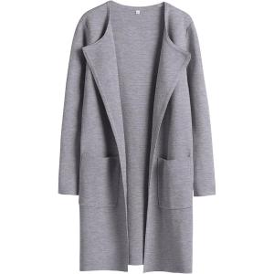 ANRABESS Womens Cardigan Sweater Open Front Knit Long Coatigan Dressy Casual Jacket Coat 2025 Fall Outfits Classy Clothes(Grey)