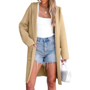 ANRABESS Womens Cardigan Sweater Oversized Coatigan Knitted Hooded Coat 2025 Fall Outfits Outwear(Almond)