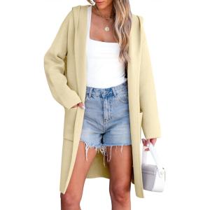 ANRABESS Womens Cardigan Sweater Oversized Coatigan Knitted Hooded Coat 2025 Fall Outfits Outwear(Beige)
