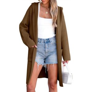 ANRABESS Womens Cardigan Sweater Oversized Coatigan Knitted Hooded Coat 2025 Fall Outfits Outwear(Brown)