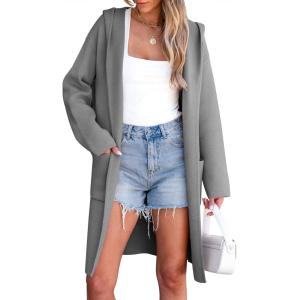 ANRABESS Womens Cardigan Sweater Oversized Coatigan Knitted Hooded Coat 2025 Fall Outfits Outwear(Gray)