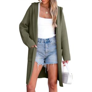ANRABESS Womens Cardigan Sweater Oversized Coatigan Knitted Hooded Coat 2025 Fall Outfits Outwear(Light Green)