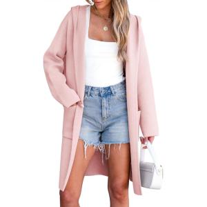 ANRABESS Womens Cardigan Sweater Oversized Coatigan Knitted Hooded Coat 2025 Fall Outfits Outwear(Pink)