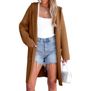 ANRABESS Womens Cardigan Sweater Oversized Coatigan Knitted Hooded Coat 2025 Fall Outfits Outwear(Red Brown)