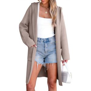 ANRABESS Womens Cardigan Sweater Oversized Coatigan Knitted Hooded Coat 2025 Fall Outfits Outwear(Red Khaki)