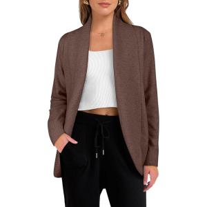 ANRABESS Womens Cardigan Sweaters Open Front Long Sleeve Shawl Neck Knit Dressy Casual 2025 Trendy Fall Winter Outerwear Coat(Coffee)