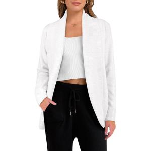 ANRABESS Womens Cardigan Sweaters Open Front Long Sleeve Shawl Neck Knit Dressy Casual 2025 Trendy Fall Winter Outerwear Coat(White)