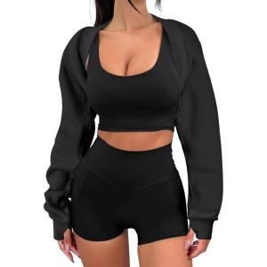 ANRABESS Womens Cropped Sweatshirt Long Sleeve Bolero Cardigan Open Front Shrug Workout Thumb Hole Y2K Tops Preppy Clothes(Black)