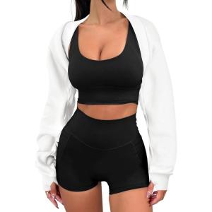 ANRABESS Womens Cropped Sweatshirt Long Sleeve Bolero Cardigan Open Front Shrug Workout Thumb Hole Y2K Tops Preppy Clothes(Cream White)
