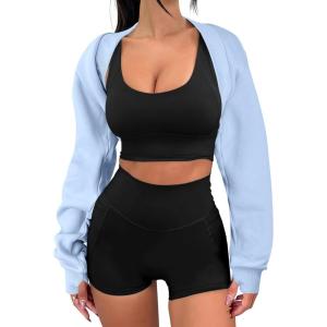 ANRABESS Womens Cropped Sweatshirt Long Sleeve Bolero Cardigan Open Front Shrug Workout Thumb Hole Y2K Tops Preppy Clothes(Sky)