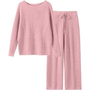 ANRABESS Womens Fuzzy Fleece Lounge Pajama Set 2 Piece Outfits Long Sleeve Top Sweater Pants Loungewear Pj Sets 2025 Fall(Blush Pink)