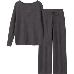 ANRABESS Womens Fuzzy Fleece Lounge Pajama Set 2 Piece Outfits Long Sleeve Top Sweater Pants Loungewear Pj Sets 2025 Fall(Deep Gray)