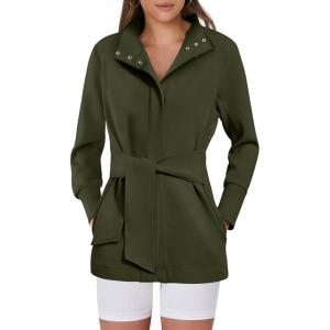 ANRABESS Women’s Jacket Belted Long Sleeve Wrap Trench Coat 2025 Fall Winter Casual Dressy Travel Outerwear with Pockets(Army Green)