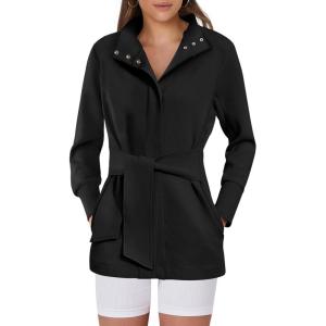 ANRABESS Women’s Jacket Belted Long Sleeve Wrap Trench Coat 2025 Fall Winter Casual Dressy Travel Outerwear with Pockets(Black)