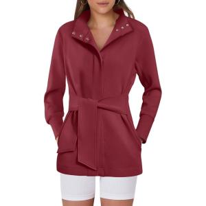 ANRABESS Women’s Jacket Belted Long Sleeve Wrap Trench Coat 2025 Fall Winter Casual Dressy Travel Outerwear with Pockets(Burgundy)