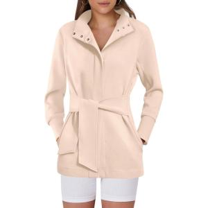 ANRABESS Women’s Jacket Belted Long Sleeve Wrap Trench Coat 2025 Fall Winter Casual Dressy Travel Outerwear with Pockets(Khaki)