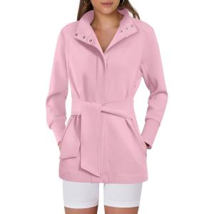 ANRABESS Women’s Jacket Belted Long Sleeve Wrap Trench Coat 2025 Fall Winter Casual Dressy Travel Outerwear with Pockets(Light Pink)