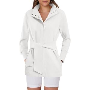 ANRABESS Women’s Jacket Belted Long Sleeve Wrap Trench Coat 2025 Fall Winter Casual Dressy Travel Outerwear with Pockets(White)