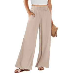ANRABESS Womens Linen Pants 2025 Summer Casual Loose Wide Leg Palazzo Pants High Waist Flowy Beach Trousers Work Outfits(Apricot)