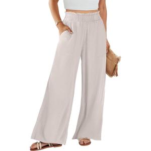 ANRABESS Womens Linen Pants 2025 Summer Casual Loose Wide Leg Palazzo Pants High Waist Flowy Beach Trousers Work Outfits(Beige)