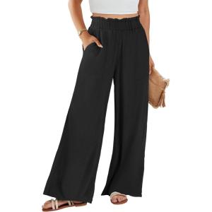 ANRABESS Womens Linen Pants 2025 Summer Casual Loose Wide Leg Palazzo Pants High Waist Flowy Beach Trousers Work Outfits(Black)