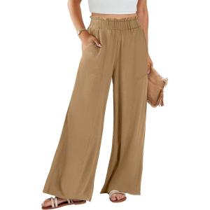 ANRABESS Womens Linen Pants 2025 Summer Casual Loose Wide Leg Palazzo Pants High Waist Flowy Beach Trousers Work Outfits(Brown)