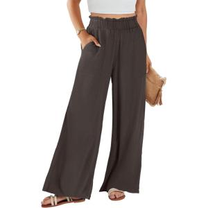 ANRABESS Womens Linen Pants 2025 Summer Casual Loose Wide Leg Palazzo Pants High Waist Flowy Beach Trousers Work Outfits(Coffee)