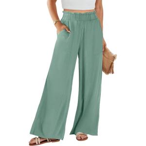 ANRABESS Womens Linen Pants 2025 Summer Casual Loose Wide Leg Palazzo Pants High Waist Flowy Beach Trousers Work Outfits(Mint Green)