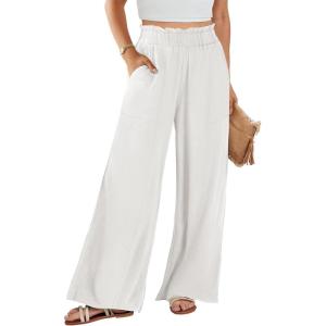 ANRABESS Womens Linen Pants 2025 Summer Casual Loose Wide Leg Palazzo Pants High Waist Flowy Beach Trousers Work Outfits(Withe Cream)