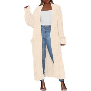 ANRABESS Womens Long Cardigan Sweater 2025 Oversized Coat Long Sleeve Open Front Knit Maxi Outwear Fall Trendy Jacket Clothes(Beige)