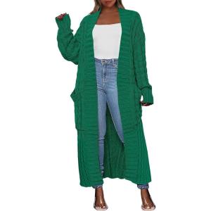 ANRABESS Womens Long Cardigan Sweater 2025 Oversized Coat Long Sleeve Open Front Knit Maxi Outwear Fall Trendy Jacket Clothes(Green)