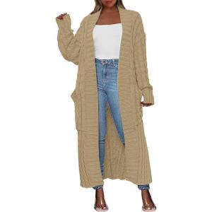 ANRABESS Womens Long Cardigan Sweater 2025 Oversized Coat Long Sleeve Open Front Knit Maxi Outwear Fall Trendy Jacket Clothes(Khaki)