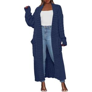 ANRABESS Womens Long Cardigan Sweater 2025 Oversized Coat Long Sleeve Open Front Knit Maxi Outwear Fall Trendy Jacket Clothes(Navy Blue)