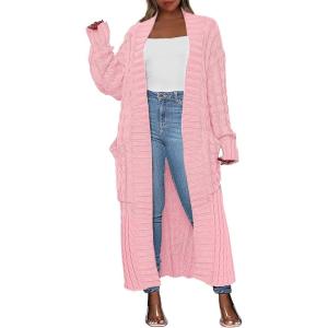 ANRABESS Womens Long Cardigan Sweater 2025 Oversized Coat Long Sleeve Open Front Knit Maxi Outwear Fall Trendy Jacket Clothes(Pink)