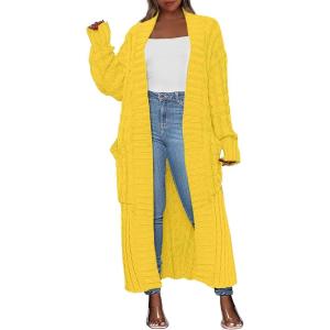 ANRABESS Womens Long Cardigan Sweater 2025 Oversized Coat Long Sleeve Open Front Knit Maxi Outwear Fall Trendy Jacket Clothes(Yellow)