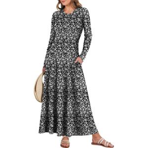 ANRABESS Women’s Long Sleeve Maxi Dress 2025 Fall Casual Button Fit & Flare A-Line Swing Flowy Long Dresses Winter Trendy(Black Floral)