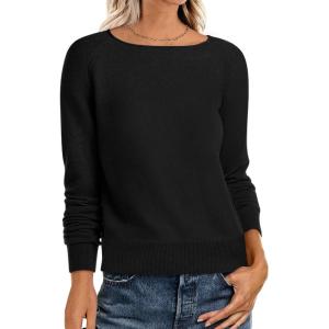 ANRABESS Womens Long Sleeve Rolled Boat Neck Casual Soft Lightweight Basic Pullover Sweater Top 2025 Fall Shirt Work Outfits(Black)