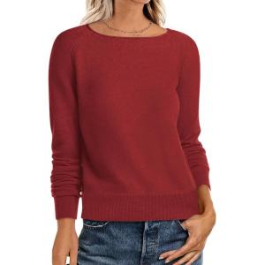 ANRABESS Womens Long Sleeve Rolled Boat Neck Casual Soft Lightweight Basic Pullover Sweater Top 2025 Fall Shirt Work Outfits(Brick Red)