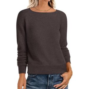 ANRABESS Womens Long Sleeve Rolled Boat Neck Casual Soft Lightweight Basic Pullover Sweater Top 2025 Fall Shirt Work Outfits(Deep Taupe)