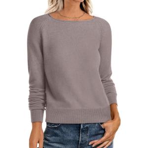 ANRABESS Womens Long Sleeve Rolled Boat Neck Casual Soft Lightweight Basic Pullover Sweater Top 2025 Fall Shirt Work Outfits(Grey Khaki)