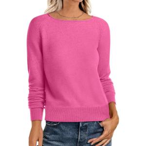 ANRABESS Womens Long Sleeve Rolled Boat Neck Casual Soft Lightweight Basic Pullover Sweater Top 2025 Fall Shirt Work Outfits(Hot Pink)